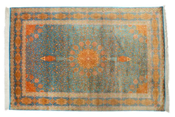 DSC_2134-1.jpg Beautiful Ardibill Turquoise Silk On Silk Carpet 5x7 - Image 11