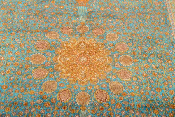 DSC_2139-1.jpg Beautiful Ardibill Turquoise Silk On Silk Carpet 5x7 - Image 2