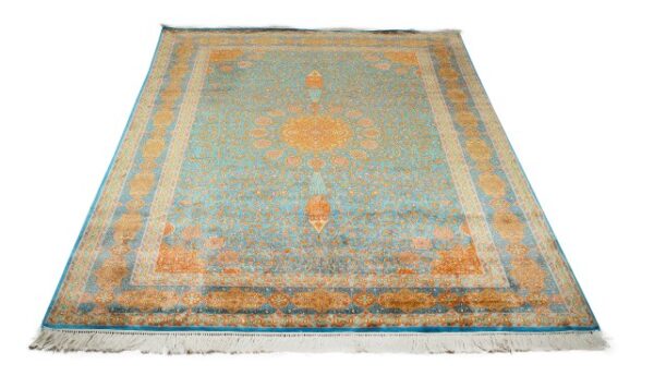 DSC_2141-1.jpg Beautiful Ardibill Turquoise Silk On Silk Carpet 5x7 - Image 8