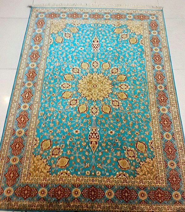 IMG_20150514_232845.jpg Beautiful Ardibill Turquoise Silk On Silk Carpet 5x7 - Image 1