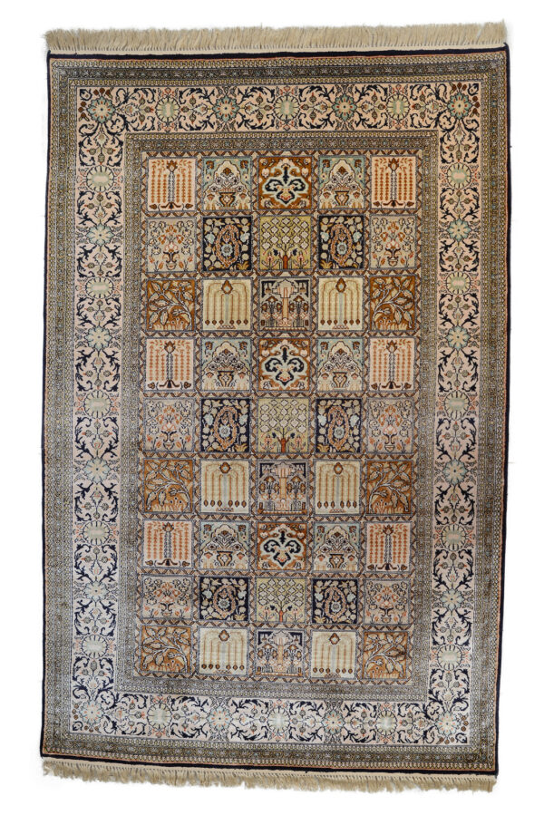 kashmir-silk-carpet-dabidar-miras-carpets-1 SILK QUM NATURAL COLOR CARPET 4X6 FEETS - Image 10
